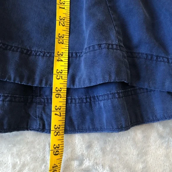 Chelsea & Theodore Flare Midi Dress Size M Tencel Pockets Roll Tab Sleeve Collar - Picture 12 of 12